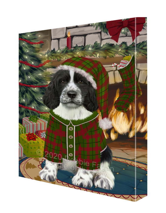 The Christmas Stocking was Hung Springer Spaniel Dog Canvas Wall Art - Premium Quality Ready to Hang Room Decor Wall Art Canvas - Unique Animal Printed Digital Painting for Decoration CVS637