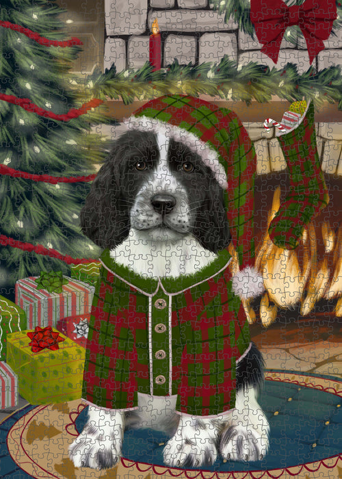 The Christmas Stocking was Hung Springer Spaniel Dog Portrait Jigsaw Puzzle for Adults Animal Interlocking Puzzle Game Unique Gift for Dog Lover's with Metal Tin Box PZL932