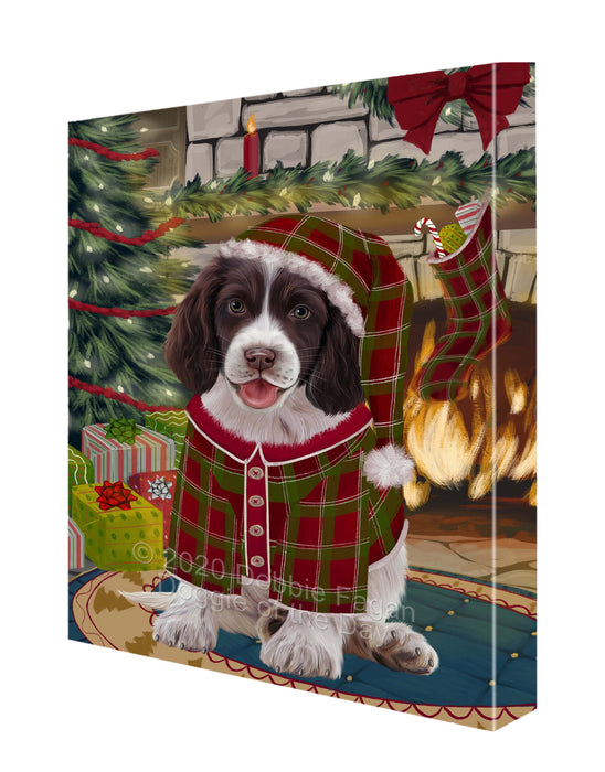 The Christmas Stocking was Hung Springer Spaniel Dog Canvas Wall Art - Premium Quality Ready to Hang Room Decor Wall Art Canvas - Unique Animal Printed Digital Painting for Decoration CVS638