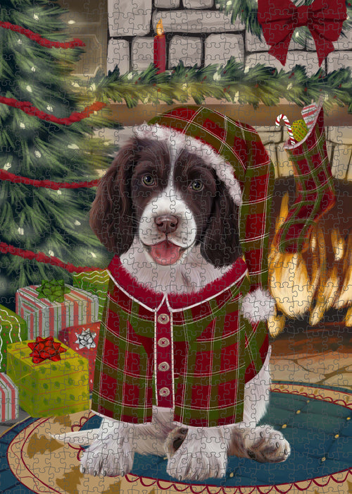 The Christmas Stocking was Hung Springer Spaniel Dog Portrait Jigsaw Puzzle for Adults Animal Interlocking Puzzle Game Unique Gift for Dog Lover's with Metal Tin Box PZL933