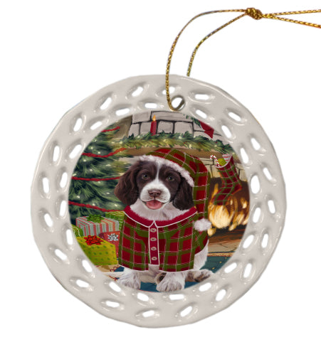 The Christmas Stocking was Hung Springer Spaniel Dog Doily Ornament DPOR59108