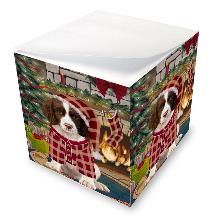 The Christmas Stocking was Hung Springer Spaniel Dog Note Cube NOC-DOTD-A57814