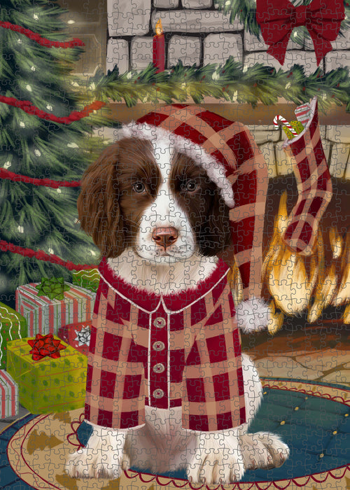The Christmas Stocking was Hung Springer Spaniel Dog Portrait Jigsaw Puzzle for Adults Animal Interlocking Puzzle Game Unique Gift for Dog Lover's with Metal Tin Box PZL934