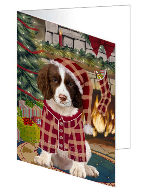 The Christmas Stocking was Hung Springer Spaniel Dog Handmade Artwork Assorted Pets Greeting Cards and Note Cards with Envelopes for All Occasions and Holiday Seasons