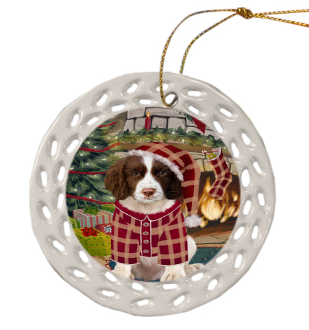 The Christmas Stocking was Hung Springer Spaniel Dog Doily Ornament DPOR59109