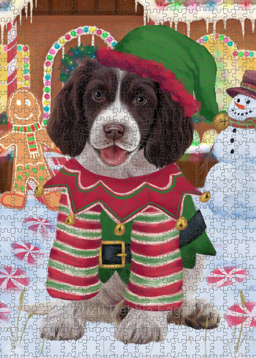 Christmas Gingerbread Elf Springer Spaniel Dog Portrait Jigsaw Puzzle for Adults Animal Interlocking Puzzle Game Unique Gift for Dog Lover's with Metal Tin Box