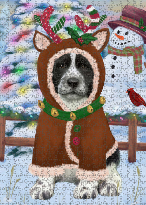 Christmas Gingerbread Reindeer Springer Spaniel Dog Portrait Jigsaw Puzzle for Adults Animal Interlocking Puzzle Game Unique Gift for Dog Lover's with Metal Tin Box