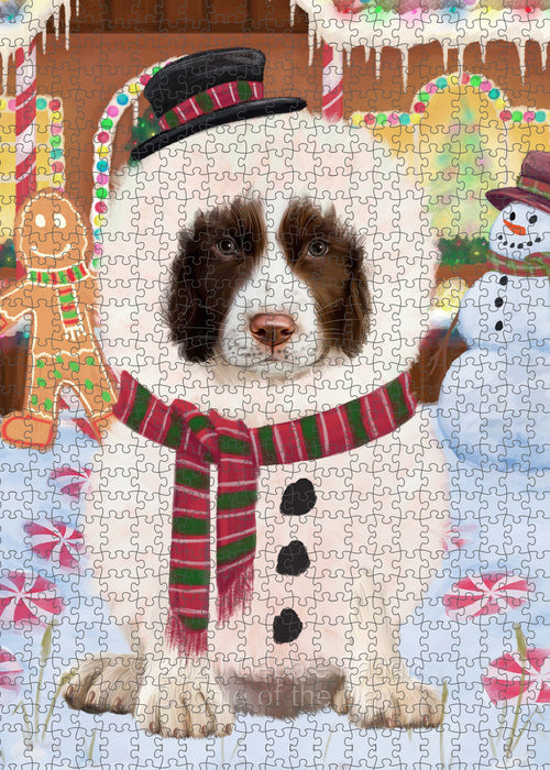 Christmas Gingerbread Snowman Springer Spaniel Dog Portrait Jigsaw Puzzle for Adults Animal Interlocking Puzzle Game Unique Gift for Dog Lover's with Metal Tin Box