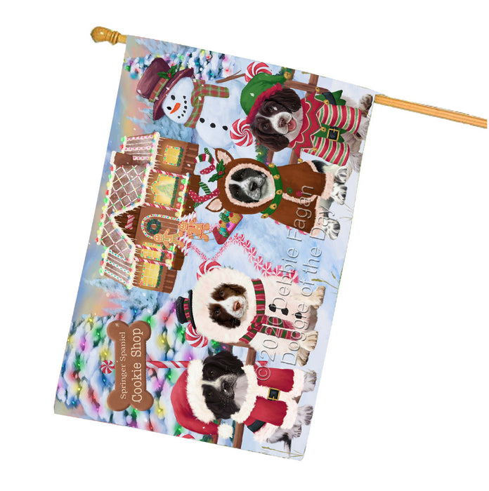 Christmas Gingerbread Cookie Shop Springer Spaniel Dogs House Flag Outdoor Decorative Double Sided Pet Portrait Weather Resistant Premium Quality Animal Printed Home Decorative Flags 100% Polyester
