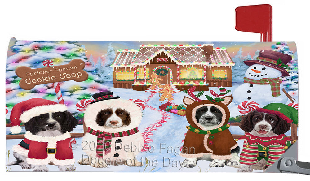 Christmas Gingerbread Cookie Shop Springer Spaniel Dogs Magnetic Mailbox Cover Both Sides Pet Theme Printed Decorative Letter Box Wrap Case Postbox Thick Magnetic Vinyl Material