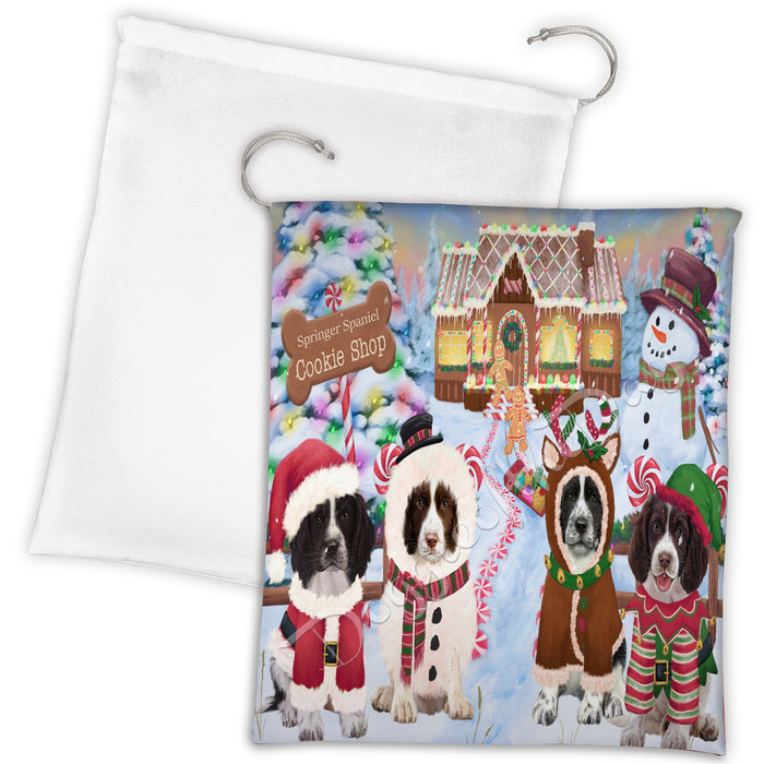 Holiday Gingerbread Cookie Springer Spaniel Dogs Shop Drawstring Laundry or Gift Bag LGB48640