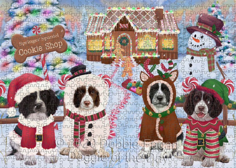 Christmas Gingerbread Cookie Shop Springer Spaniel Dogs Portrait Jigsaw Puzzle for Adults Animal Interlocking Puzzle Game Unique Gift for Dog Lover's with Metal Tin Box