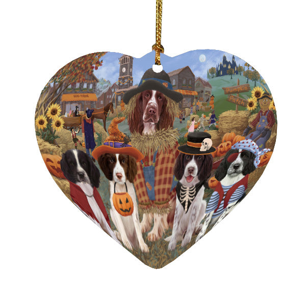 Halloween 'Round Town Springer Spaniel Dogs Heart Christmas Ornament HPORA58965