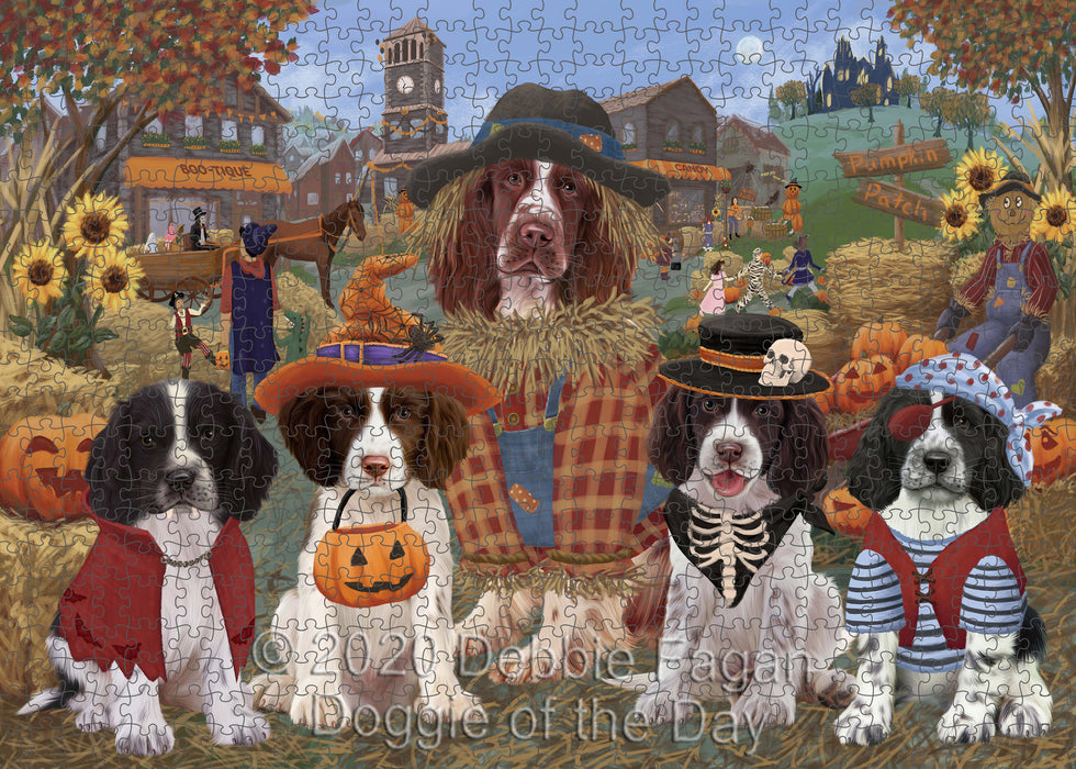 Halloween 'Round Town Springer Spaniel Dogs Portrait Jigsaw Puzzle for Adults Animal Interlocking Puzzle Game Unique Gift for Dog Lover's with Metal Tin Box