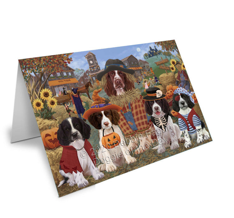 Halloween 'Round Town Springer Spaniel Dogs Handmade Artwork Assorted Pets Greeting Cards and Note Cards with Envelopes for All Occasions and Holiday Seasons
