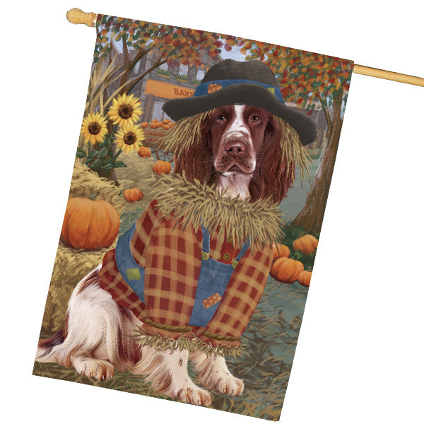 Halloween 'Round Town Springer Spaniel Dog House Flag Outdoor Decorative Double Sided Pet Portrait Weather Resistant Premium Quality Animal Printed Home Decorative Flags 100% Polyester FLG68998