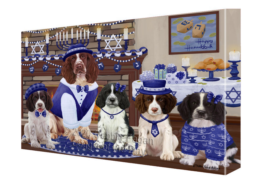 Happy Hanukkah Family Springer Spaniel Dogs Canvas Wall Art - Premium Quality Ready to Hang Room Decor Wall Art Canvas - Unique Animal Printed Digital Painting for Decoration