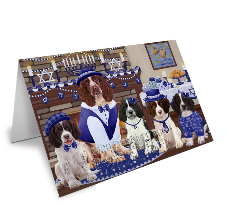 Happy Hanukkah Family Springer Spaniel Dogs Handmade Artwork Assorted Pets Greeting Cards and Note Cards with Envelopes for All Occasions and Holiday Seasons