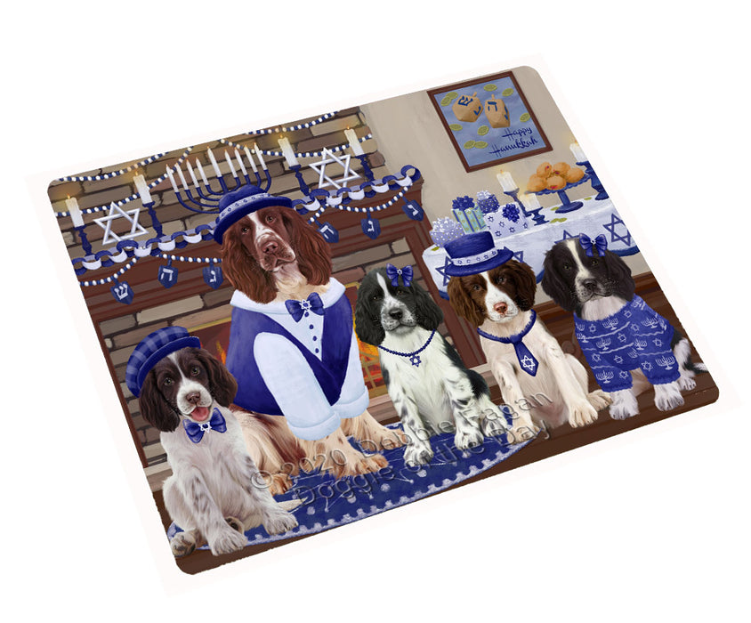 Happy Hanukkah Family Springer Spaniel Dogs Cutting Board - For Kitchen - Scratch & Stain Resistant - Designed To Stay In Place - Easy To Clean By Hand - Perfect for Chopping Meats, Vegetables