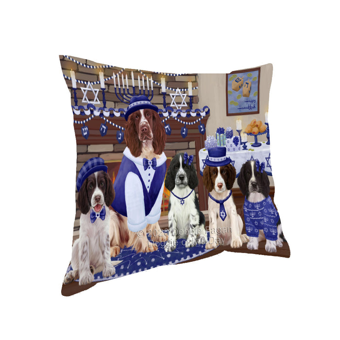 Happy Hanukkah Family Springer Spaniel Dogs Pillow with Top Quality High-Resolution Images - Ultra Soft Pet Pillows for Sleeping - Reversible & Comfort - Ideal Gift for Dog Lover - Cushion for Sofa Couch Bed - 100% Polyester