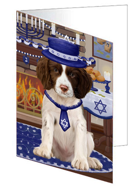 Happy Hanukkah Springer Spaniel Dog Handmade Artwork Assorted Pets Greeting Cards and Note Cards with Envelopes for All Occasions and Holiday Seasons