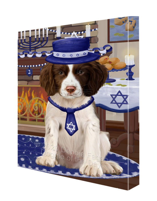 Happy Hanukkah Family Springer Spaniel Dog Canvas Wall Art - Premium Quality Ready to Hang Room Decor Wall Art Canvas - Unique Animal Printed Digital Painting for Decoration CVS186