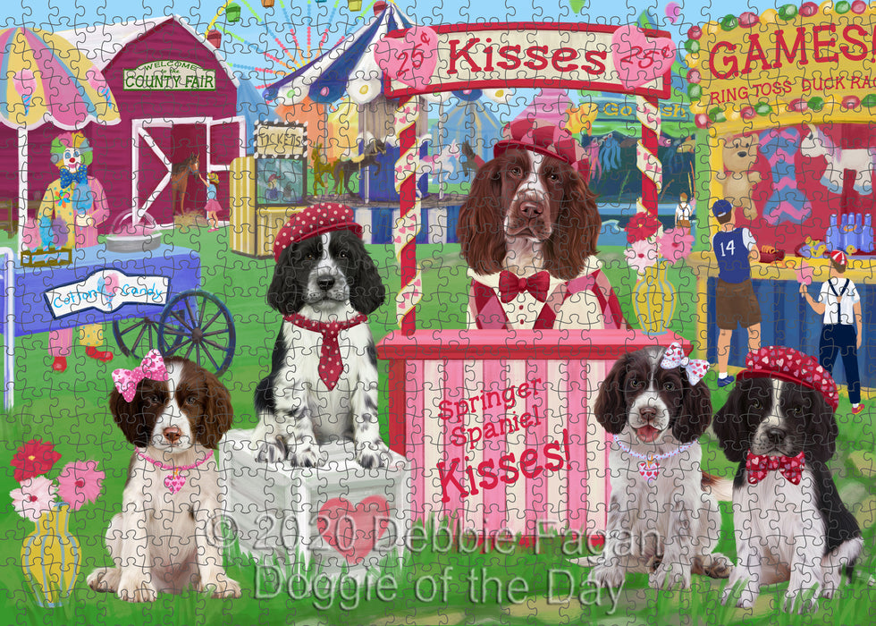 Carnival Kissing Booth Springer Spaniel Dogs Portrait Jigsaw Puzzle for Adults Animal Interlocking Puzzle Game Unique Gift for Dog Lover's with Metal Tin Box