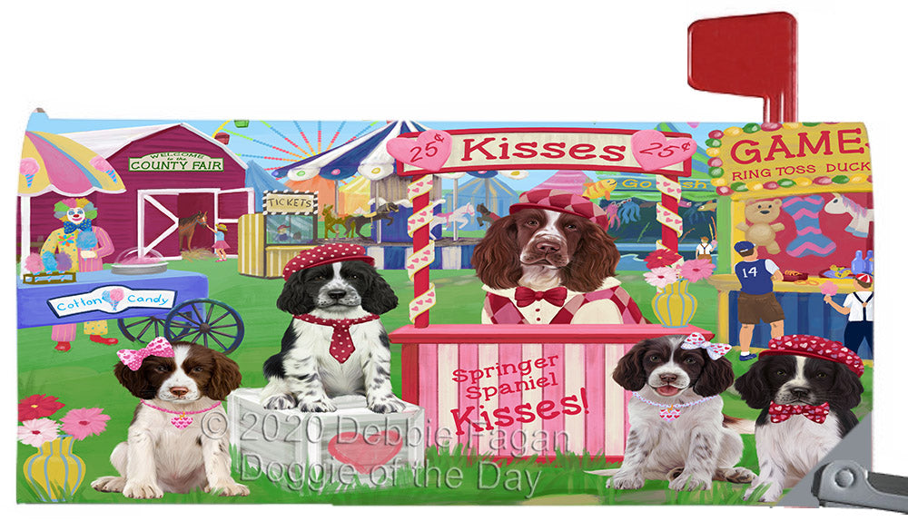 Carnival Kissing Booth Springer Spaniel Dogs Magnetic Mailbox Cover Both Sides Pet Theme Printed Decorative Letter Box Wrap Case Postbox Thick Magnetic Vinyl Material