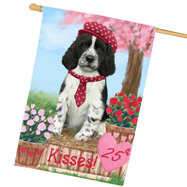 Rosie 25 Cent Kisses Springer Spaniel Dog House Flag Outdoor Decorative Double Sided Pet Portrait Weather Resistant Premium Quality Animal Printed Home Decorative Flags 100% Polyester FLG69121