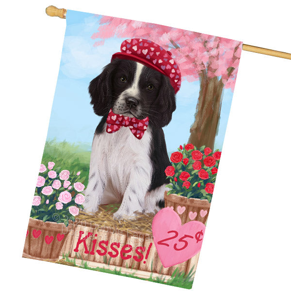 Rosie 25 Cent Kisses Springer Spaniel Dog House Flag Outdoor Decorative Double Sided Pet Portrait Weather Resistant Premium Quality Animal Printed Home Decorative Flags 100% Polyester FLG69122