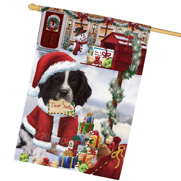 Christmas Dear Santa Mailbox Springer Spaniel Dog House Flag Outdoor Decorative Double Sided Pet Portrait Weather Resistant Premium Quality Animal Printed Home Decorative Flags 100% Polyester FLG69090