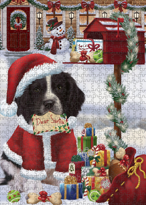 Christmas Dear Santa Mailbox Springer Spaniel Dog Portrait Jigsaw Puzzle for Adults Animal Interlocking Puzzle Game Unique Gift for Dog Lover's with Metal Tin Box PZL573