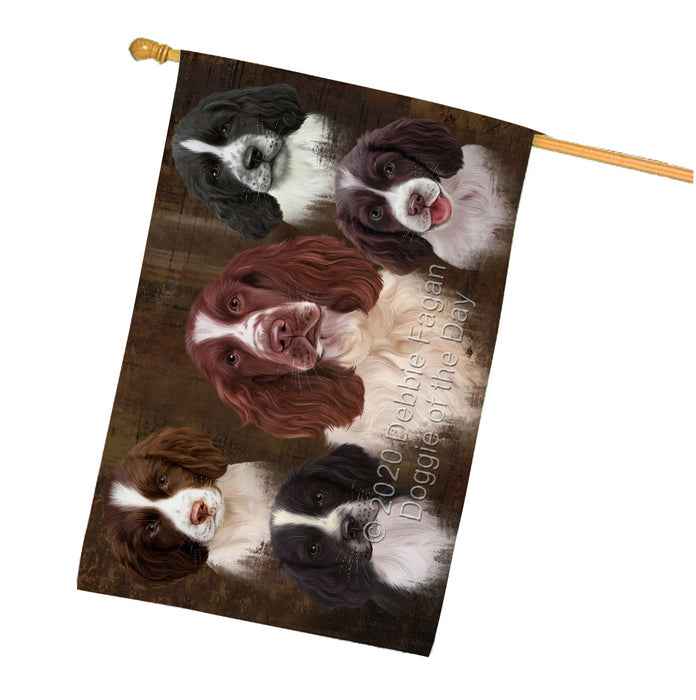 Rustic 5 Heads Springer Spaniel Dogs House Flag Outdoor Decorative Double Sided Pet Portrait Weather Resistant Premium Quality Animal Printed Home Decorative Flags 100% Polyester