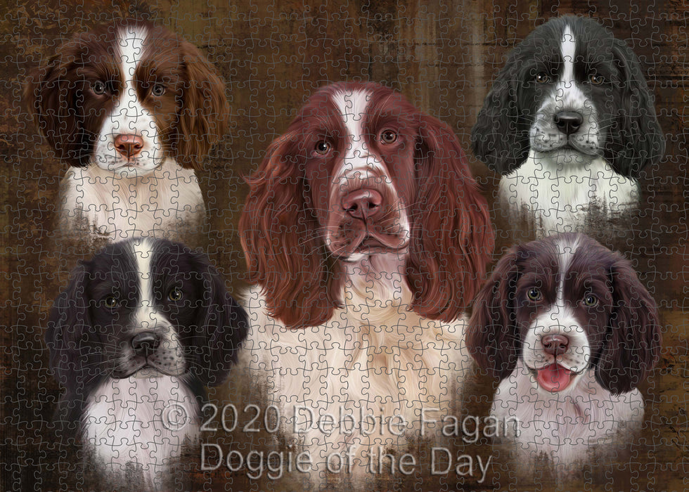 Rustic 5 Heads Springer Spaniel Dogs Portrait Jigsaw Puzzle for Adults Animal Interlocking Puzzle Game Unique Gift for Dog Lover's with Metal Tin Box