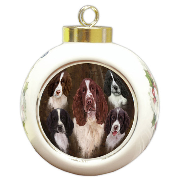 Rustic 5 Heads Springer Spaniel Dogs Round Ball Christmas Ornament Pet Decorative Hanging Ornaments for Christmas X-mas Tree Decorations - 3" Round Ceramic Ornament