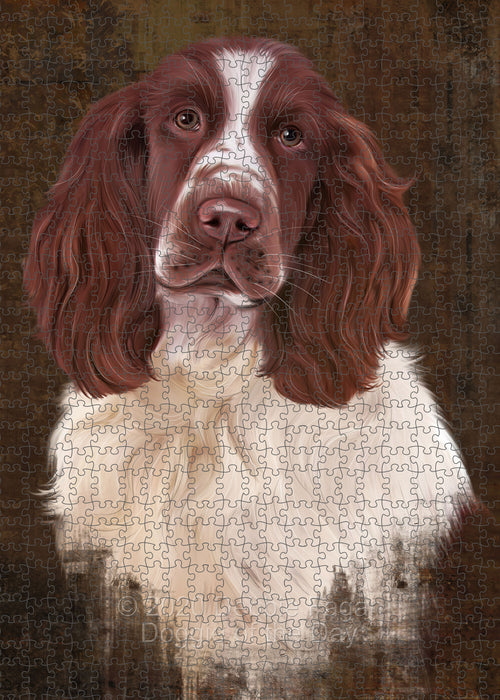 Rustic Springer Spaniel Dog Portrait Jigsaw Puzzle for Adults Animal Interlocking Puzzle Game Unique Gift for Dog Lover's with Metal Tin Box PZL512