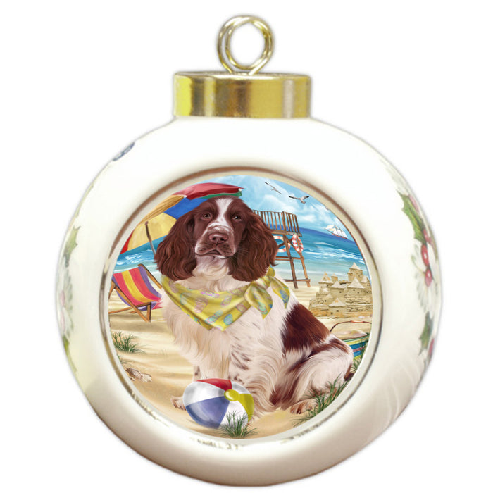 Pet Friendly Beach Springer Spaniel Dog Round Ball Christmas Ornament Pet Decorative Hanging Ornaments for Christmas X-mas Tree Decorations - 3" Round Ceramic Ornament, RBPOR59420