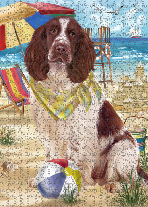 Pet Friendly Beach Springer Spaniel Dog Portrait Jigsaw Puzzle for Adults Animal Interlocking Puzzle Game Unique Gift for Dog Lover's with Metal Tin Box PZL467