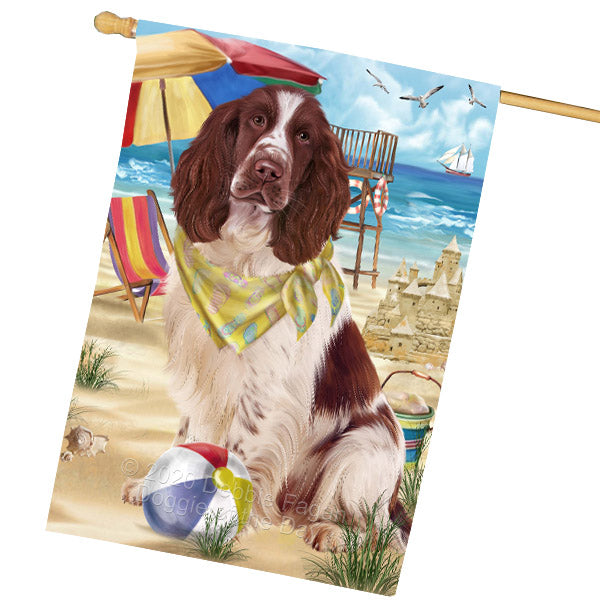 Pet Friendly Beach Springer Spaniel Dog House Flag Outdoor Decorative Double Sided Pet Portrait Weather Resistant Premium Quality Animal Printed Home Decorative Flags 100% Polyester FLG68936