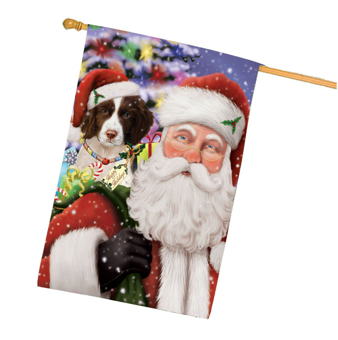 Christmas Santa with Presents and Springer Spaniel Dog House Flag Outdoor Decorative Double Sided Pet Portrait Weather Resistant Premium Quality Animal Printed Home Decorative Flags 100% Polyester FLG68058