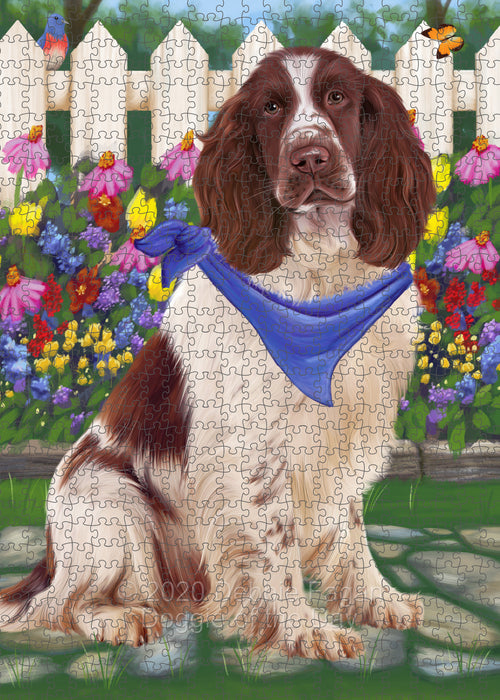 Spring Floral Springer Spaniel Dog Portrait Jigsaw Puzzle for Adults Animal Interlocking Puzzle Game Unique Gift for Dog Lover's with Metal Tin Box PZL787