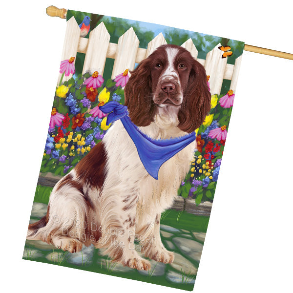 Spring Floral Springer Spaniel Dog House Flag Outdoor Decorative Double Sided Pet Portrait Weather Resistant Premium Quality Animal Printed Home Decorative Flags 100% Polyester FLG69432