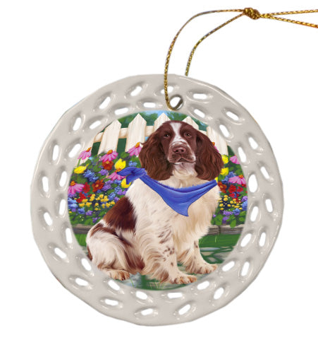 Spring Floral Springer Spaniel Dog Doily Ornament DPOR58946