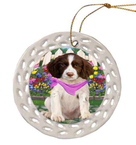 Spring Floral Springer Spaniel Dog Doily Ornament DPOR58947