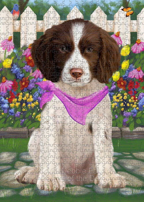 Spring Floral Springer Spaniel Dog Portrait Jigsaw Puzzle for Adults Animal Interlocking Puzzle Game Unique Gift for Dog Lover's with Metal Tin Box PZL788