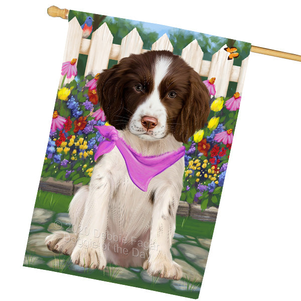 Spring Floral Springer Spaniel Dog House Flag Outdoor Decorative Double Sided Pet Portrait Weather Resistant Premium Quality Animal Printed Home Decorative Flags 100% Polyester FLG69433