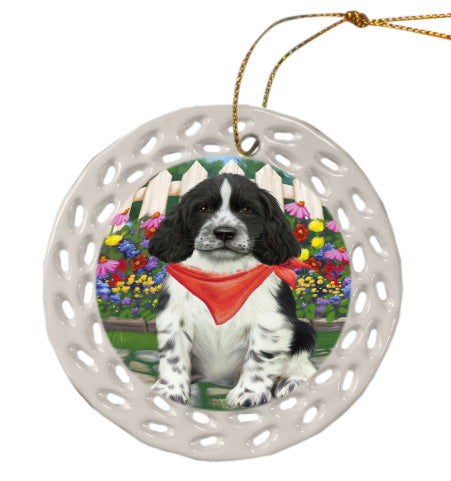 Spring Floral Springer Spaniel Dog Doily Ornament DPOR58948