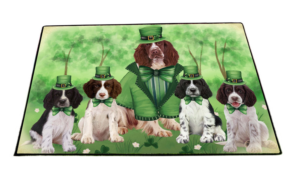 St. Patrick's Day Family Springer Spaniel Dogs Floor Mat- Anti-Slip Pet Door Mat Indoor Outdoor Front Rug Mats for Home Outside Entrance Pets Portrait Unique Rug Washable Premium Quality Mat
