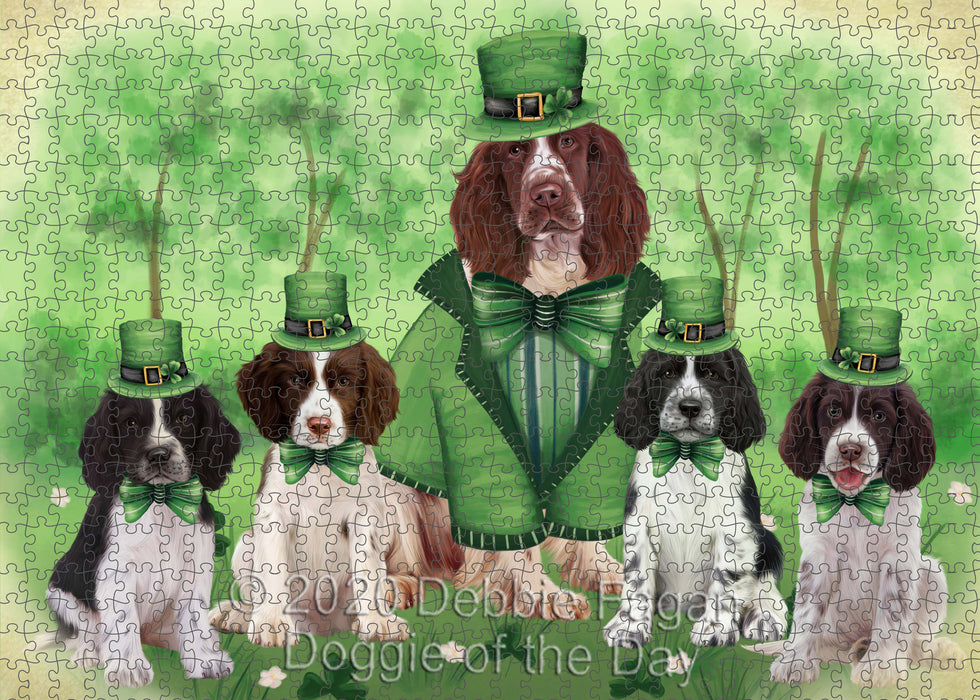 St. Patrick's Day Family Springer Spaniel Dogs Portrait Jigsaw Puzzle for Adults Animal Interlocking Puzzle Game Unique Gift for Dog Lover's with Metal Tin Box