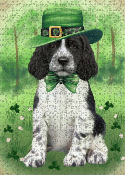 St. Patrick's Day Springer Spaniel Dog Portrait Jigsaw Puzzle for Adults Animal Interlocking Puzzle Game Unique Gift for Dog Lover's with Metal Tin Box PZL1044